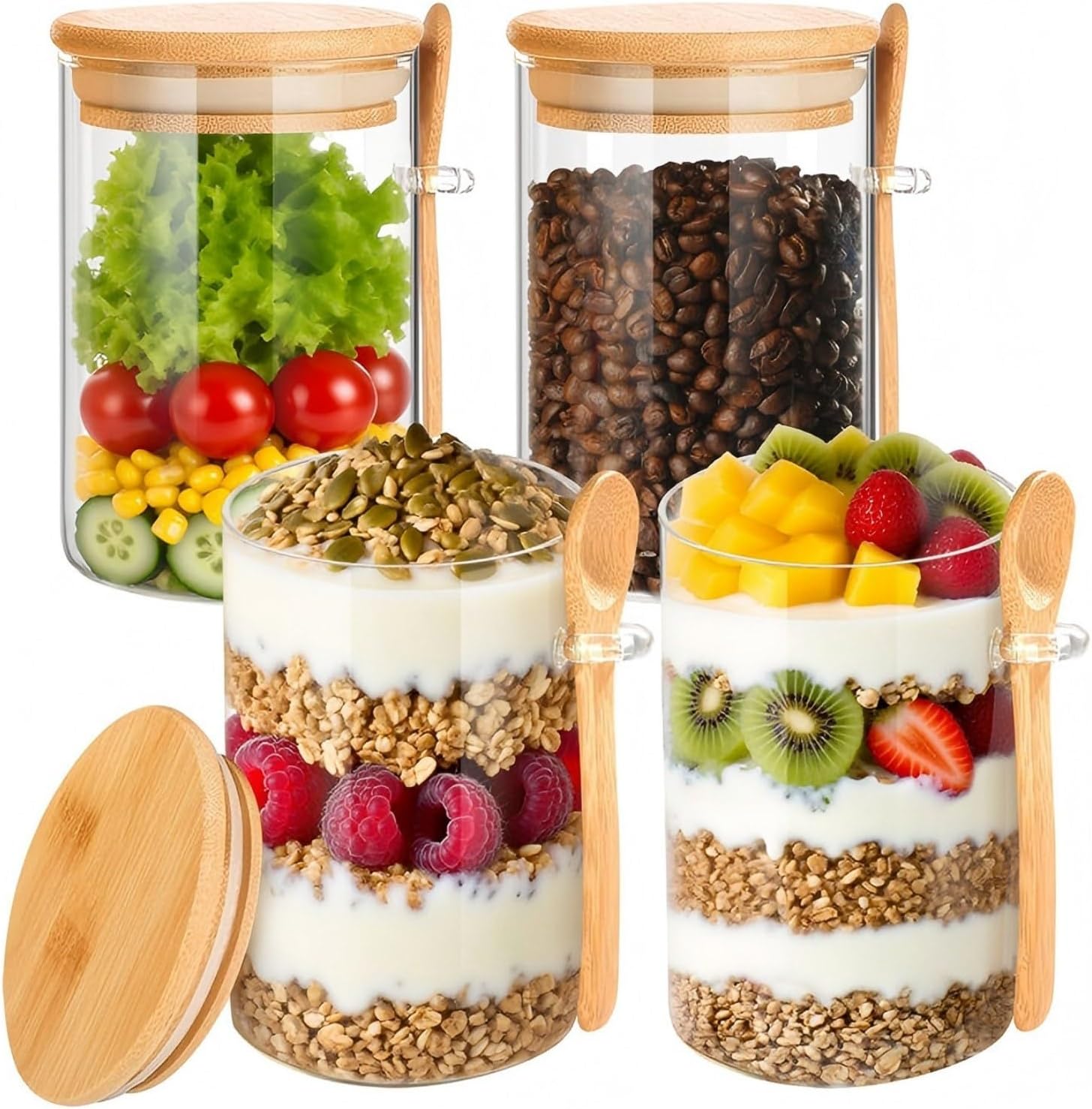 Meal Prep Jars With Lids - Contenants pour Overnight Oats Tyrixma avec