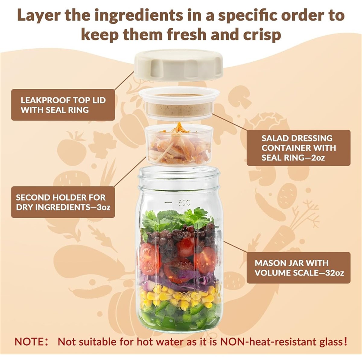 Meal Prep Jars With Lids - A67T NOUVEAU Lot de 4 bocaux