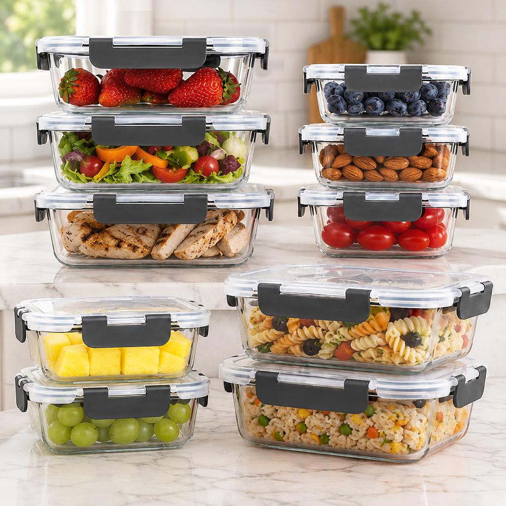 Meal Prep Jars With Lids - Ensemble de 10 récipients de stockage